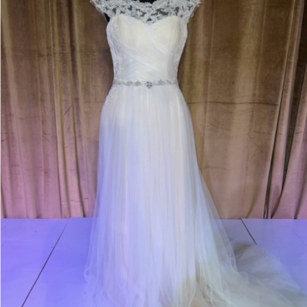 Maggie Sottero White Embellished Tiered Bridal Gown